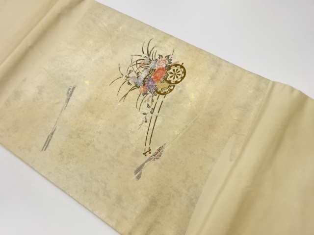 JAPANESE KIMONO / VINTAGE HIRAKI NAGOYA OBI / WOVEN FLORAL CART